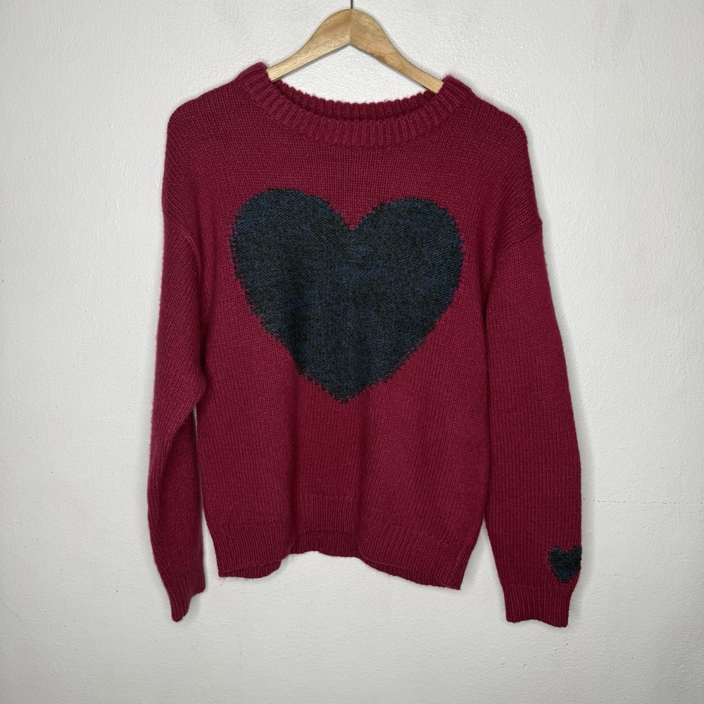 Sundance Love Lasts long Sleeve Heart Sweater Raspberry Women's Medium